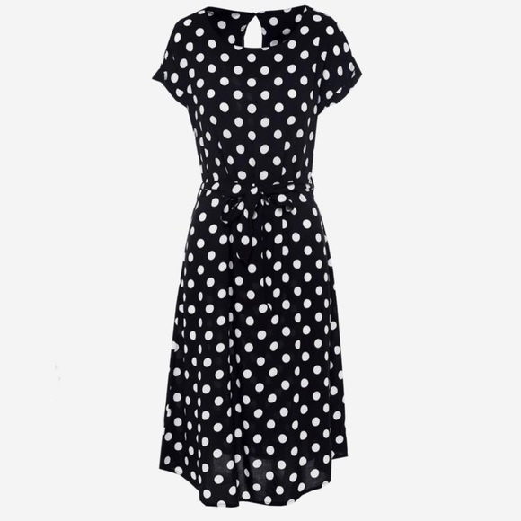 JDY Star Polka Dot Short Sleeve Midi Dress in Black - Picture 2 of 10